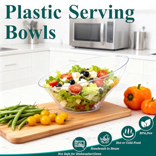 20 Oz Clear Plastic Party Bowls - 12 Pack, Food-Grade, Reusable & Disposable