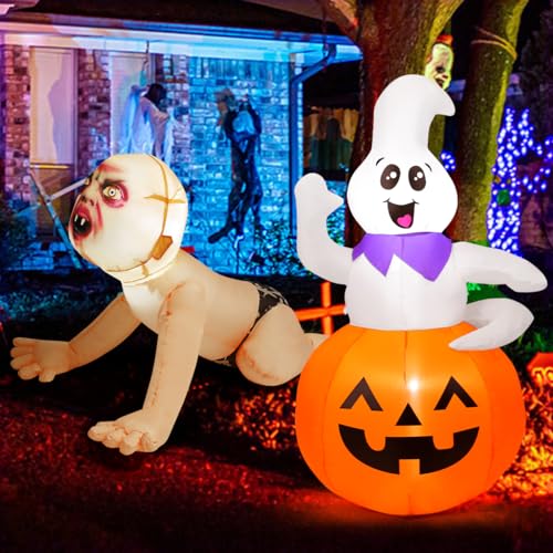 5 FT Halloween Inflatable Ghost & Zombie Baby Yard Decorations with LED Lights