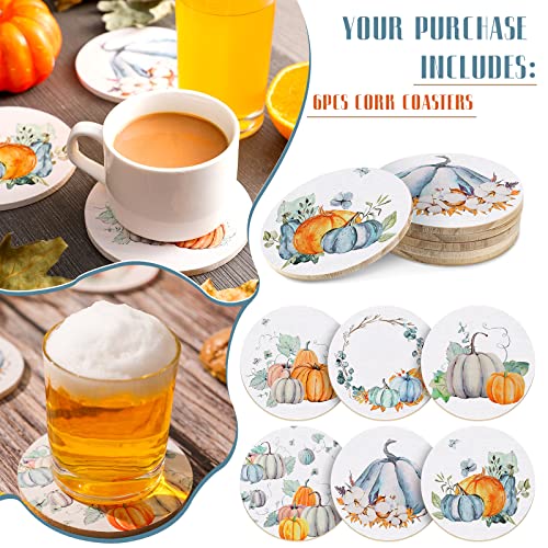 Fall Pumpkin Coasters Set - Ceramic and Cork for Drinks, Harvest Decor