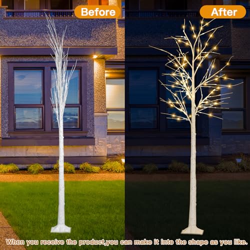 8FT Lighted Artificial Birch Tree with Warm White LED Lights for Christmas and Holiday Decor