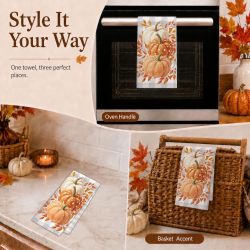 Fall Maple Leaves Decor Pumpkin Kitchen Towel - Autumn Home Accent