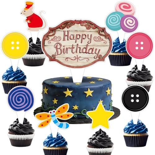 Colorful Button Themed Cupcake Toppers for Birthday & Halloween Parties