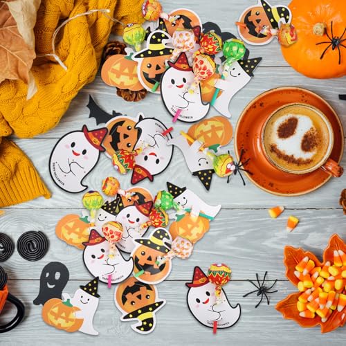 Halloween Lollipop Paper Cards Set - Ghost & Pumpkin Candy Holders for Party Decorations