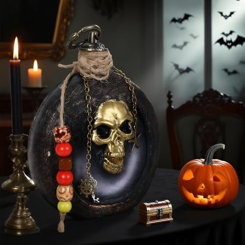 Pirate Skull Resin Bottle Ornament for Halloween & Nautical Decor