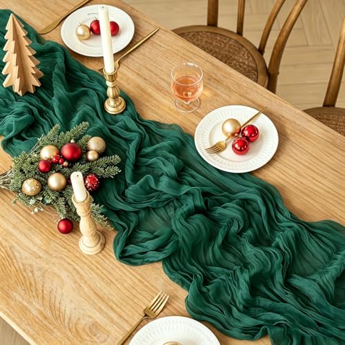 Emerald Green Christmas Table Runner 10ft Cheesecloth Rustic Holiday Decor - 3Pcs