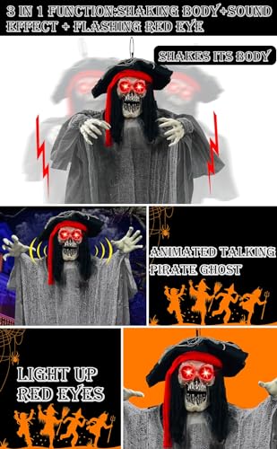 70-Inch Halloween Hanging Pirate Ghost Animatronic Outdoor Decor with Sound and Lights