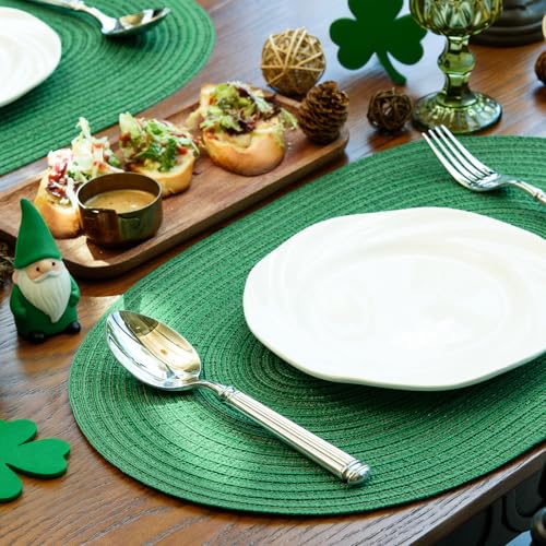 Oval Woven Placemats Set of 8 - Green Shine Braided Dining Table Mats