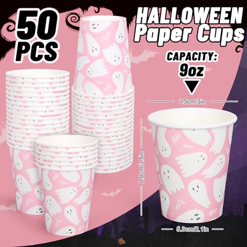Pink Ghost Paper Cups 9oz Halloween Party Disposable Cups 50 Pack