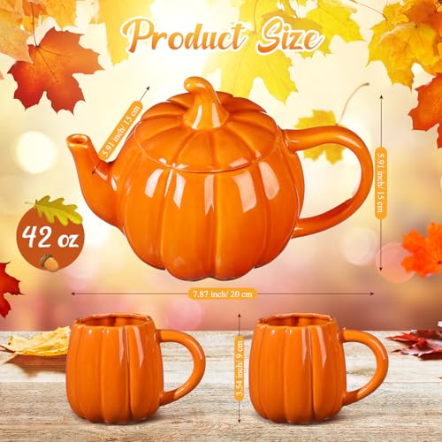 Pumpkin Ceramic Tea Set with Teapot and Mugs - Thanksgiving Halloween Gift