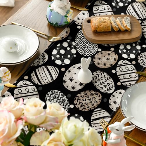 13x60 Inch Bunny Rabbit Easter Table Runner with Flowers - Seasonal Spring Kitchen Decor