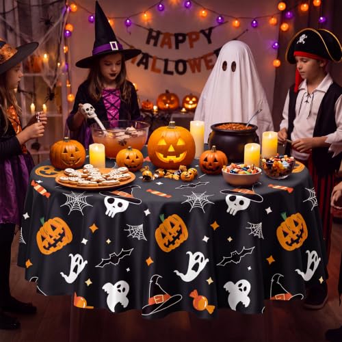 Halloween Tablecloth 4 Pack | Pumpkin Ghost Round Plastic Cover 84" - Home Decor & Party Supplies