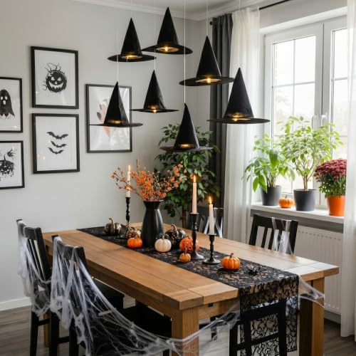 Taupphoo Halloween Black Witch Hats DIY Floating Light Up Witch Hats with Tea Lights - 24 Pack