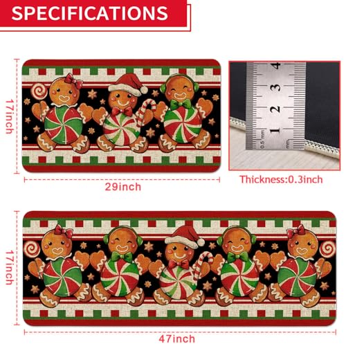 Gingerbread Christmas Kitchen Rugs Set - Floor Mat & Runner for Holiday Decor