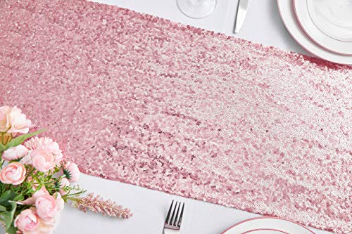 12x72 Inch Rose Pink Sequin Table Runner 2-Pack for Wedding Party Events
