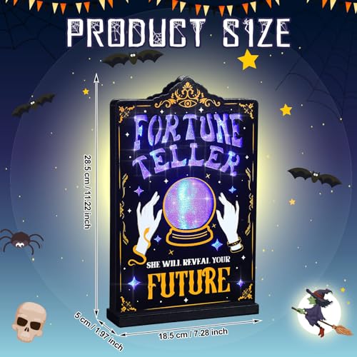 Halloween Fortune Teller LED Tabletop Sign - Spooky Gothic Decor with Blue Glow