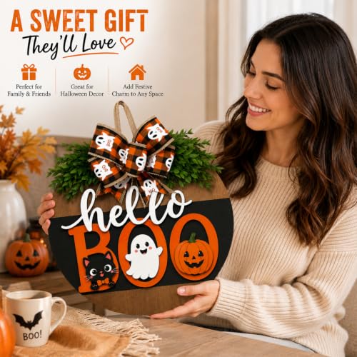 Cute Ghost Halloween Wreath for Front Door - Fall Porch Wall Decor