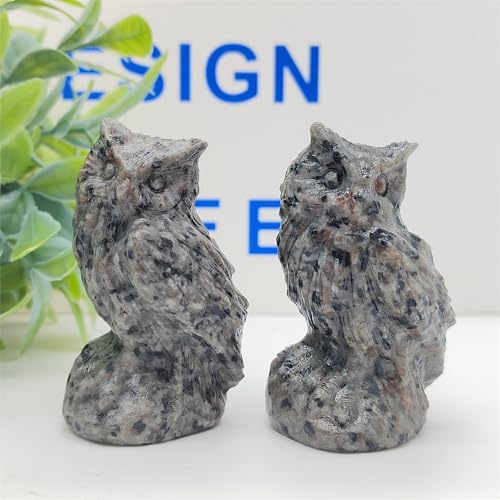 Yooperlite Owl Skull Crystal Figurine Hand Carved Natural Stone Reiki Healing Decor - Black Owl Skull with Fluorescent Glow - 2.3 Inch