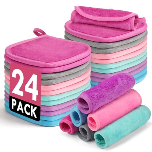 Reusable Makeup Remover Cloths 24 Pack - Soft Microfiber Face Towels for All Skin Types