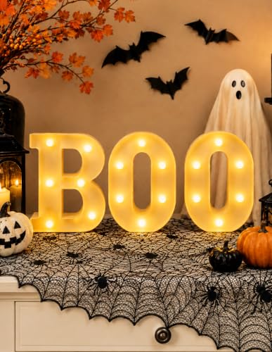 Halloween Decorations Set with Bats, Banner, Tablecloth and Light-Up BOO Sign