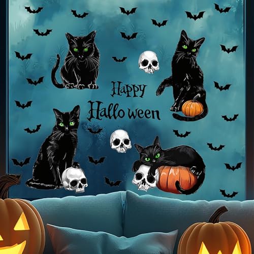 Halloween Window Clings Stickers Black Cat Pumpkin Bat Skull Set H-ws3