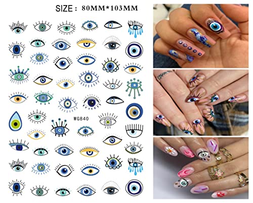 Evil Eye Nail Stickers - 8 Sheets Self-Adhesive 3D Witchy Nail Decals