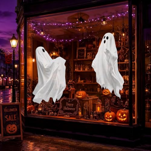 Halloween Ghost Window Clings Set - Large Static Stickers for Windows & Mirrors