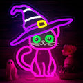 Halloween Cat Neon Sign Dimmable Multi-Color LED Halloween Decoration with Variation - White, Purple, Yellow, Green, Pink