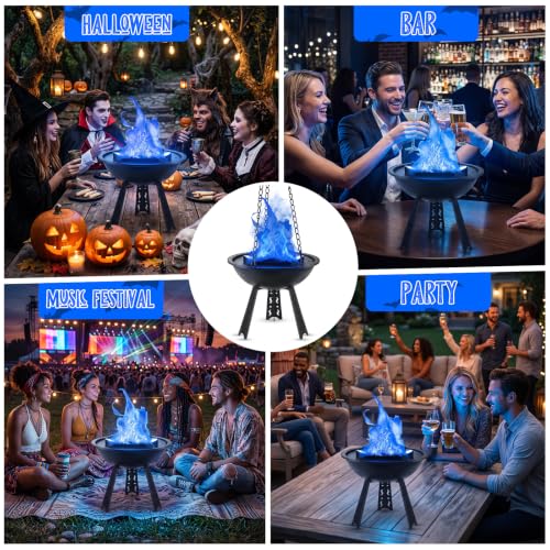 Mystarry Blue 3D Fake Fire Flames Effect Light - Safe Flickering Campfire Lamp for Parties & Holidays