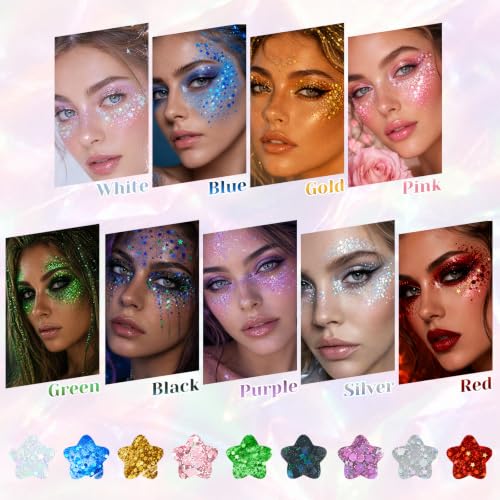 Black Body Glitter Gel for Face & Hair - Chunky Sparkly Makeup, Multi-Use