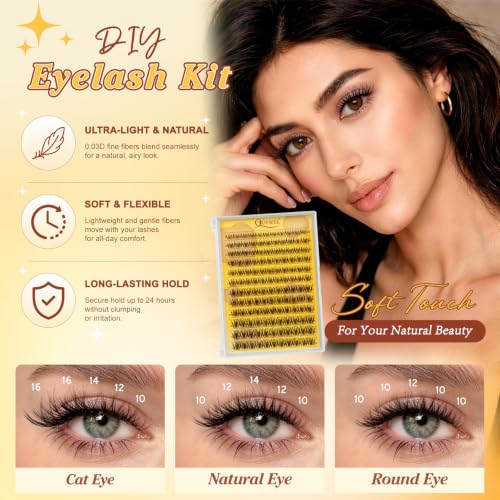 QUEWEL Spider Lash Clusters Kit - Wispy Breeze 8-16mm D Curl 4-in-1 Variation