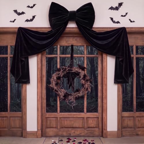 Oversized Halloween Black Velvet Bow with Streamers - Large Door & Tree Decor, Variation: Black
