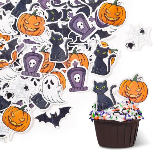 72PCS Edible Halloween Cupcake Toppers Wafer Paper Cake Decorations