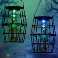 Solar-Powered Halloween Hanging Ghost Skeleton Set of 2 with Multi-Color Auto-Change