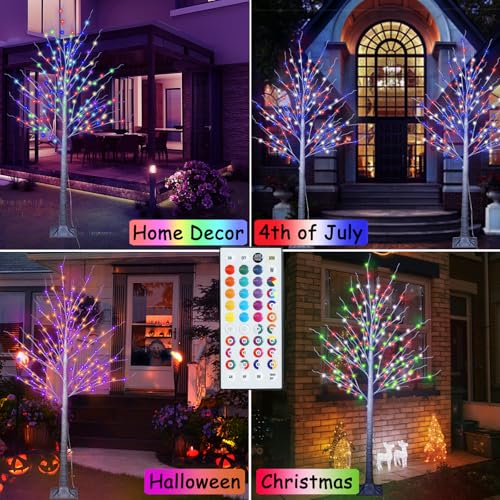 RGB Lighted Birch Tree - 6 ft Artificial Tree with 35 Colors & Remote Control