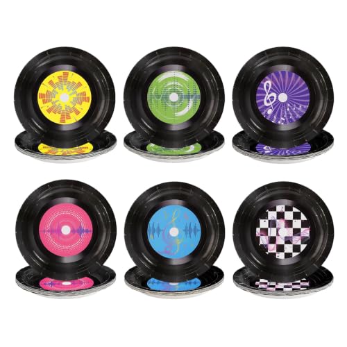 60Pcs Rock & Roll Vinyl Record Paper Plates 7 Inch Heavy Duty Disposable Partyware
