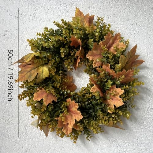 Fall Wreath for Front Door - Artificial Autumn Maple Leaf & Boxwood Decor - Yellow Variation
