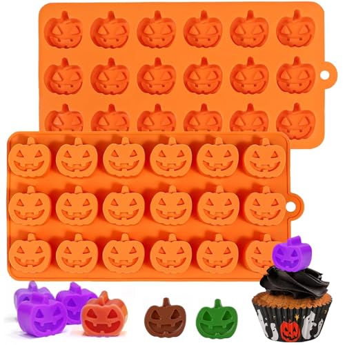 Halloween Pumpkin Chocolate Mold 2-Piece Silicone Candy Molds for Cakes, Cookies, Jellies, and Decorations - Pumpkin-2pcs