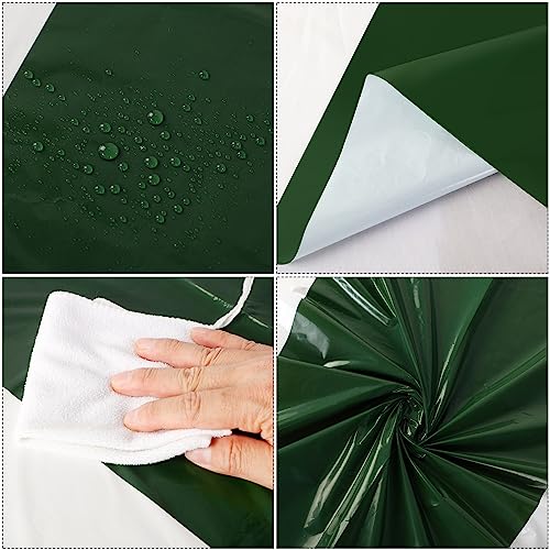 Disposable Plastic Tablecloths 54x108 Inches - White and Dark Green, Pack of 3