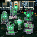 Halloween Tombstone Decorations - Glow in the Dark Outdoor Cemetery Set - 6 Pack with LED Lights - Spooky Yard Decor