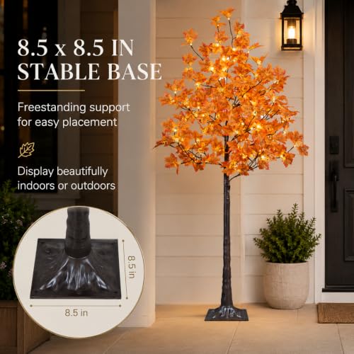 6FT Artificial Lighted Maple Tree with 120LED Warm White Lights - Fall Decor