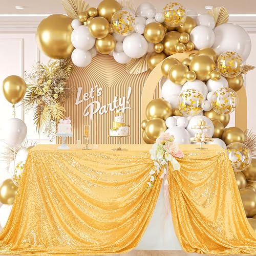 Gold Sequin Tablecloth 50x72 Inch Rectangular Wedding Party Decor - Gold