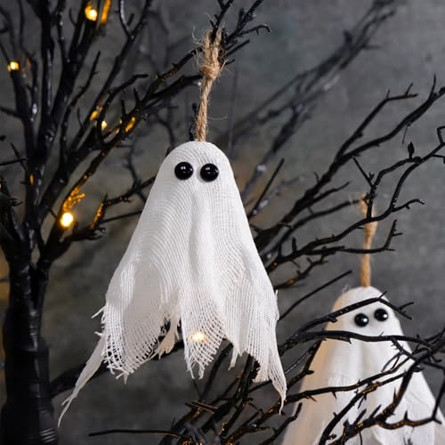 Halloween Lighted Black Tree with Ghost Ornaments - Indoor Decor