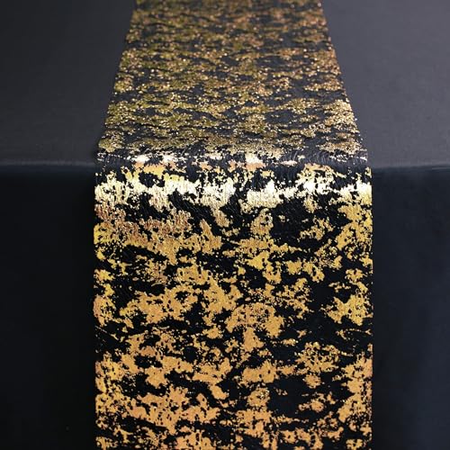 Black and Gold Table Runner - Glitter Metallic Foil Mesh 100FT - Snowkingdom