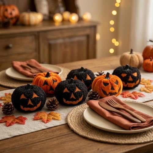 Black & Orange Halloween Pumpkin and Ghost Decor Set - Small Cute Autumn Decorations
