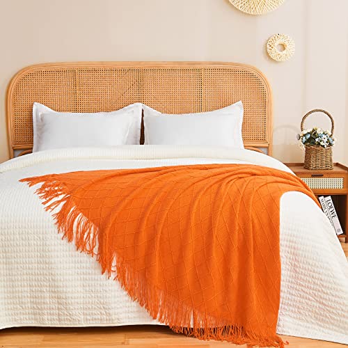 Inhand Burnt Orange Knitted Throw Blanket - 60x80 Inches for Couch & Bed - Variation of Burnt Orange / 60x80
