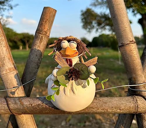 Ivory Resin Chicken Fence Decor Statues Set of 3 Outdoor Garden Sculptures