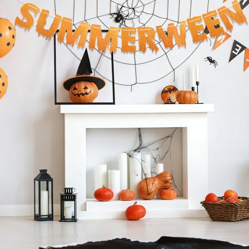 Summerween Banner Party Decorations Glitter Garland for Halloween Holiday, Indoor Outdoor Wall Hanging