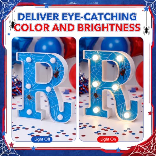 Light-Up Spider Letter Decorations - 6 Pcs Halloween Table Centerpiece with Battery Box, 6.3 x 4.7 Inches