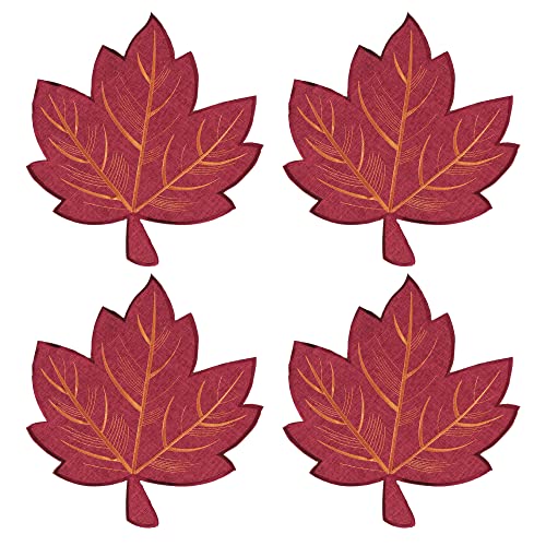 Fall Leaves Placemats Set of 4 - Embroidered Maple Leaf Table Mats, 15x18 Inches
