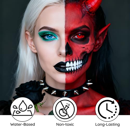 Face Paint Set - Water-Based Body Paint for Halloween - Black White Red - PASNOWFU